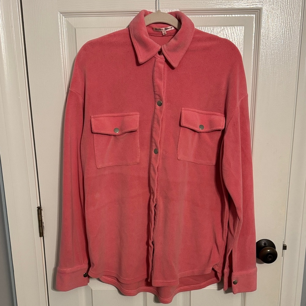 Bailey Rose Pink Fleece Shacket with Silver Snaps Size S